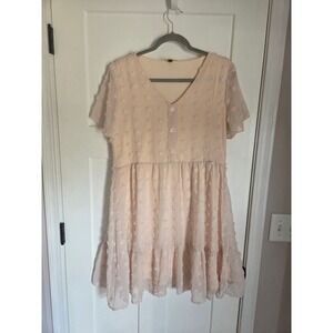 Short Cream Textured Button-Front Mini Dress from Alredine